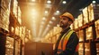 © time - Warehouse worker carrying box, warehouse aisle