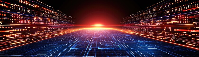 Digital highway sunset data stream future tech