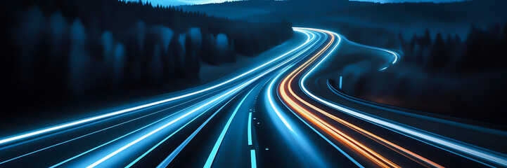 Wall Mural - a highway with colorful light trails, symbolizing the speed and movement of digital marketing. gener
