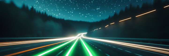 Wall Mural - 3d rendering view of highway in city high speed motion blur. ai generated image
