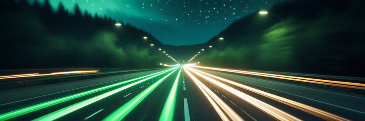 Wall Mural - 3d rendering view of highway in city high speed motion blur. ai generated image