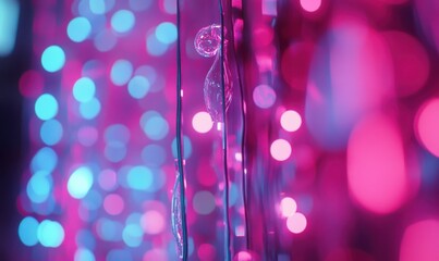 Dynamic bokeh lights glowing in vibrant pink and blue tones, creating a festive and magical atmospheric design