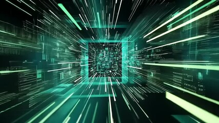 Wall Mural - A futuristic digital tunnel with dynamic light streaks and a high-tech ambiance.