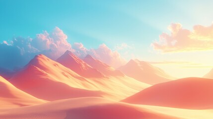 Wall Mural - Sunset over pastel-colored desert mountains.