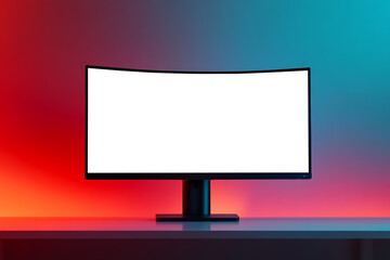 Wall Mural - modern gaming monitor featuring a png display for personalization on a deep teal background with amp