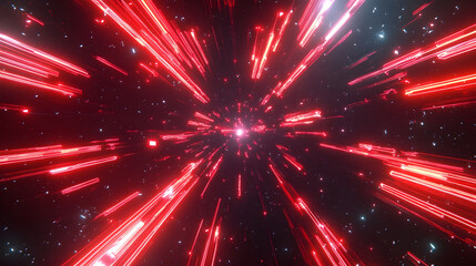 Wall Mural - Pulsating red neon speed trails expanding outward creating a sci-fi inspired hyperspace jump effect