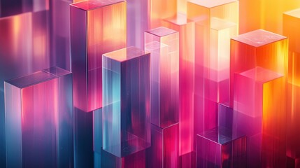 Wall Mural - Abstract Colorful Glass Cubes in Vibrant Hues Reflecting Light in a Modern Digital Art Design