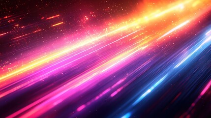 Wall Mural - Vibrant Motion Abstract Background with Bright Lines and Twinkling Particles in Vivid Colors of Pink, Blue, and Orange