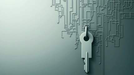 Aufkleber - Conceptual gray scale rendering of a security key connected to a circuit board network