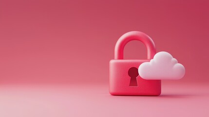 Fototapete - Digital safety and privacy security concept with cloud protection on red background for web and app development