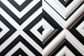 Poster - Artistic Geometric Black and White Patterned Panel Woodwork Modern Design Elegant Decoration Creative Surface Minimalist Interior Chic Visual Backdrop