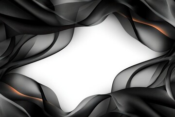 Poster - Abstract Black and Gray Fabric Waves Frame with Subtle Orange Light on White Canvas Background