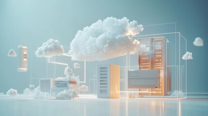Fototapete - Ethereal Cloud Computing Architecture Visualization of Data Centers with Cloud Integration and Modern Technology for Digital Solutions