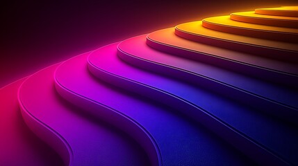 Wall Mural - Colorful curved steps lead upwards, gradient hues, abstract, presentation, background