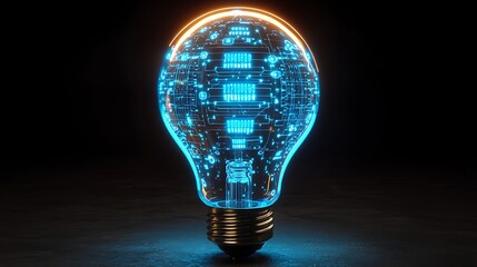 Wall Mural - Glowing light bulb with electronic circuits, digital technology background, for concepts