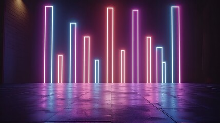 Wall Mural - Neon bars glow in dark room, for backgrounds, designs, wallpapers, or web design