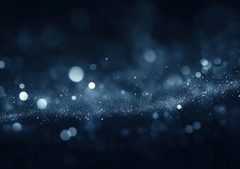 Wall Mural - Abstract dark background with lights, blurry, foggy, bokeh, light gray and navy blue, horizontal line of lights in the bottom right corner
