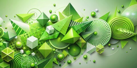 Wall Mural - abstract green geometric shapes composition vibrant 3d rendering of interlocking polygons and sphere