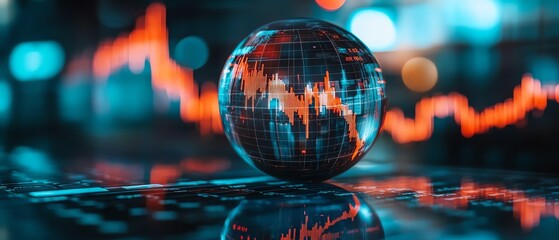 Leinwandbilder - Stock market forecasting in a crystal globe with candlestick charts, representing investor prediction and financial analysis for future investment strategies and market trends