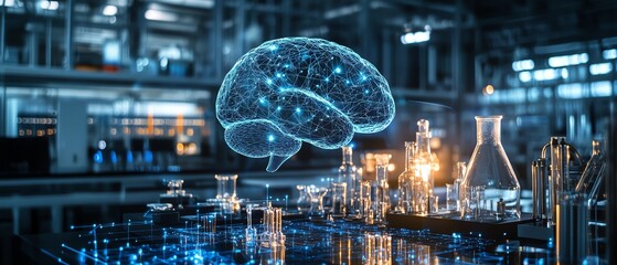 Leinwandbilder - AI brain displayed in a futuristic factory lab
