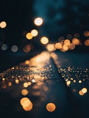 Wall Mural - A close-up of glowing lights on the bottom edge against a dark background, creating an abstract bokeh effect