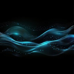 abstract flowing lines, blue glow on dark backdrop, use science, web design or illustration
