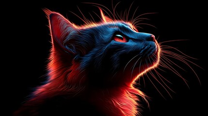 Wall Mural - cat with red eyes looks up against a dark background. for animal or pet themed use