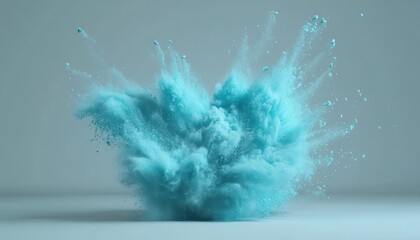 Aufkleber - Abstract Cyan Powder Explosion: Dynamic Burst of Color and Energy