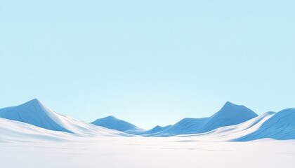 Poster - Serene Winter Landscape with Snow Covered Mountains Under a Pale Blue Sky