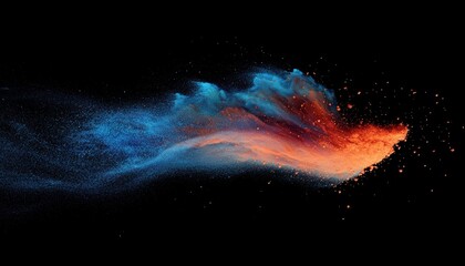 Aufkleber - Abstract Blue and Orange Powder Explosion on Black Background
