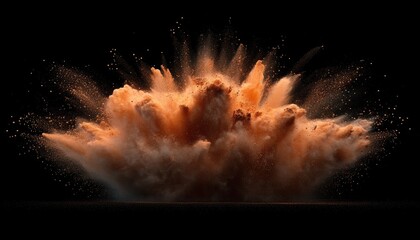 Aufkleber - Fiery Brown Dust Explosion Isolated on Black Background