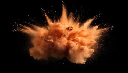 Poster - Fiery Brown Powder Explosion Against Black Background