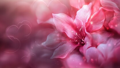 Leinwandbilder - Close-up of a Delicate Pink Flower with Dew Drops and Soft Background