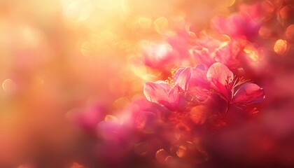 Leinwandbilder - Soft Pink and Orange Blossoms bathed in Golden Sunlight
