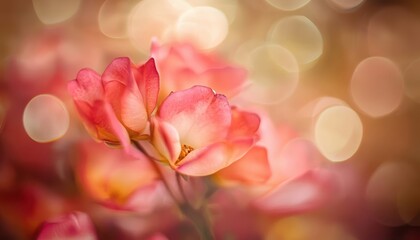 Leinwandbilder - Soft Pink and Orange Flower Blossoms with Bokeh Background