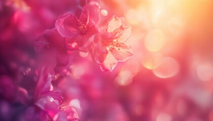 Leinwandbilder - Close-up of Delicate Pink Blossoms in Soft Sunlight
