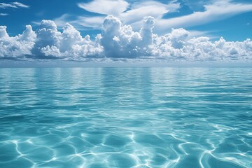 Aufkleber - Serene Ocean Scene with Blue Water and Fluffy White Clouds