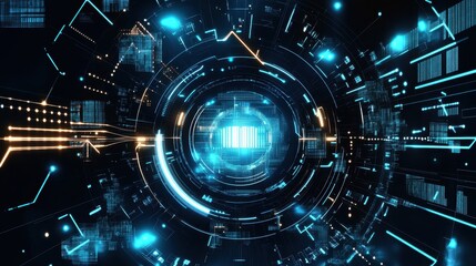 Abstract depiction of futuristic data core with digital circuit elements