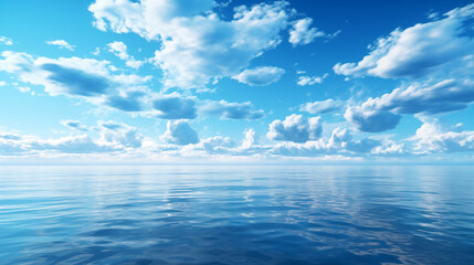 Wall Mural - blue sky over calm sea. blue sea and sunny sky on horizon over calm water