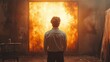 © kanesuan - Artist viewing finished work, satisfaction and critical assessment, studio light