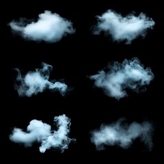 Wall Mural - set of blue clouds isolated on black background. collection of clouds.
