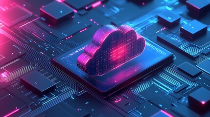 A Futuristic Computer Chip With Cloud Storage Symbols