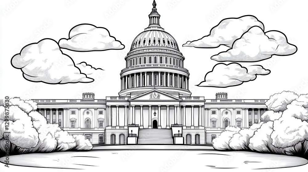Monochrome Illustration Of The United States Capitol Building Stock ...