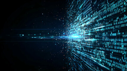 Abstract Digital Data Flow Visualization in Blue with Bright Light and Grid Structure