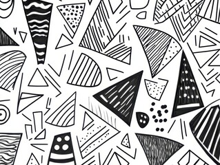 Aufkleber - Black and white geometric pattern with various shapes and designs creating visual texture and contrast