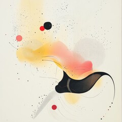Aufkleber - Abstract Composition with Spheres, Lines, and Soft Color Gradients on Off-White Paper
