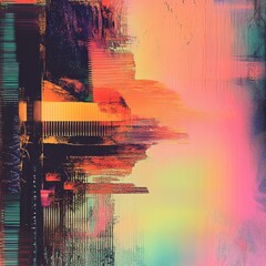 Aufkleber - Abstract Digital Landscape: A Fusion of Geometric Forms and Vibrant Hues in Contemporary Artwork