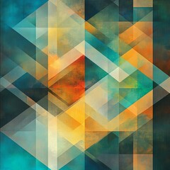 Aufkleber - Abstract Geometric Art: Interlocking Triangles in Teal, Orange, and Yellow with Textured Overlay 