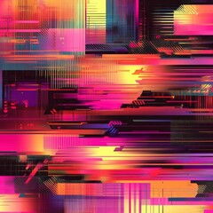 Aufkleber - Neon Glitch: A Vibrant Abstract Composition of Angular Shapes, Linear Patterns, and Intense Color Gradients
