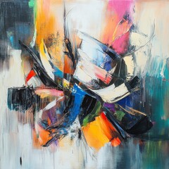 Leinwandbilder - Vibrant Strokes: A Dynamic Abstract Painting with Bold Colors and Textural Brushwork, Creating a Sense of Energy and Motion 